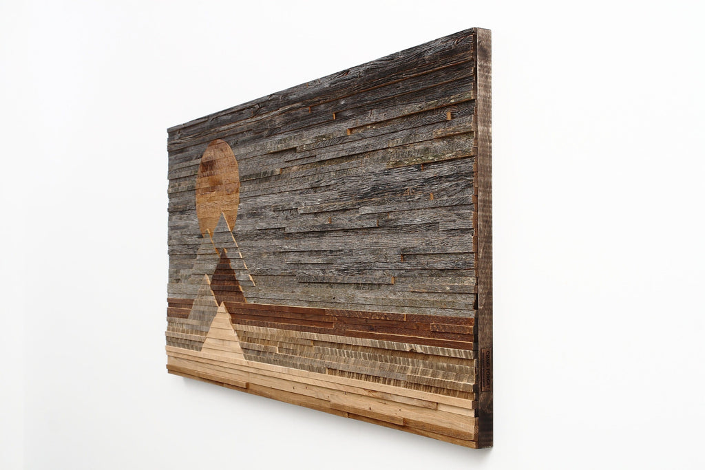 reclaimed wood mountainscape, wood wall art