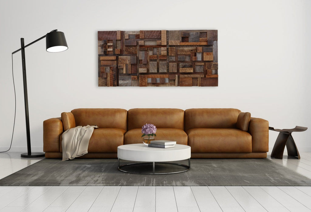 Geometric reclaimed wood wall art 