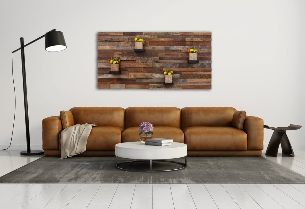 reclaimed wood floating shelf artwork