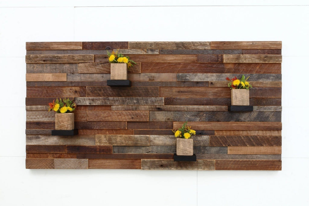 reclaimed wood floating shelf artwork
