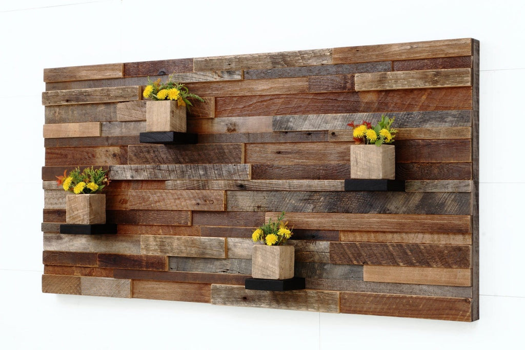 reclaimed wood floating shelf artwork