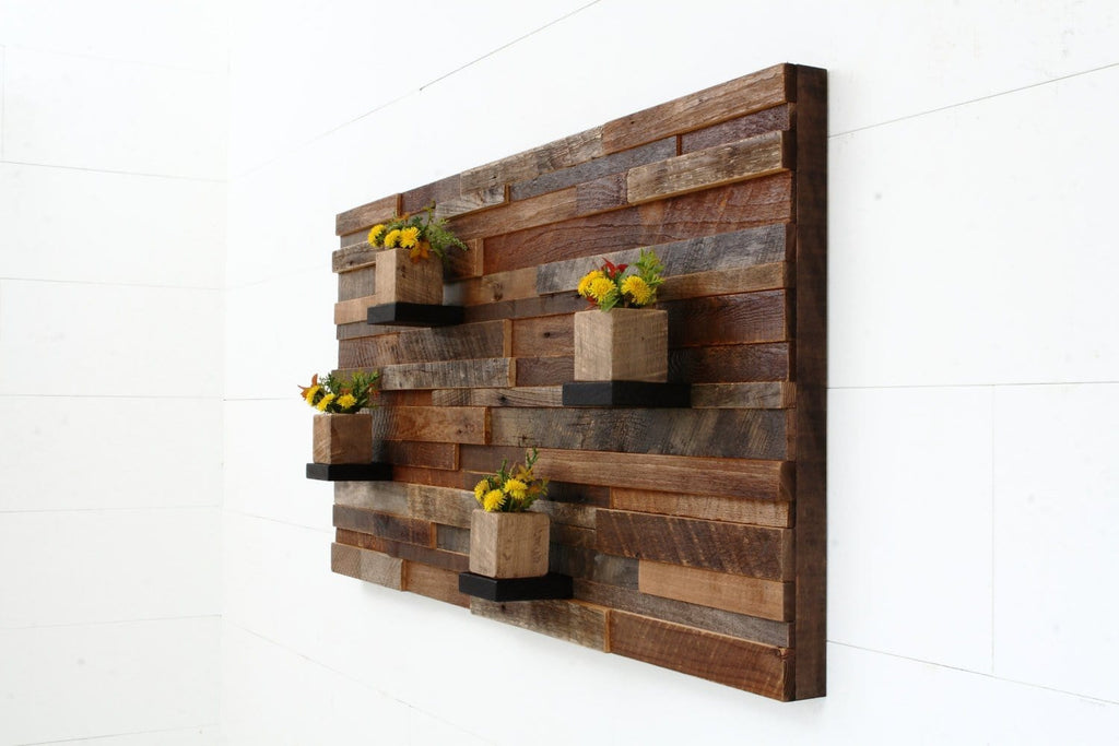 reclaimed wood floating shelf artwork