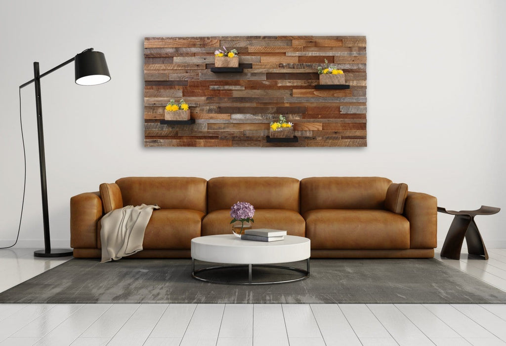 reclaimed wood floating shelf artwork