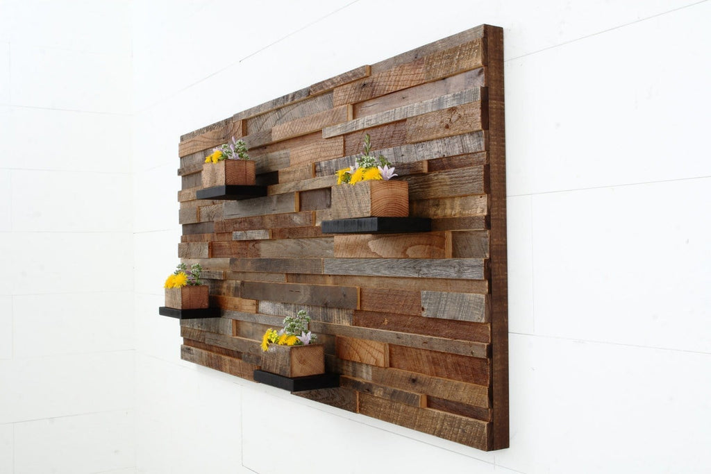 reclaimed wood floating shelf artwork