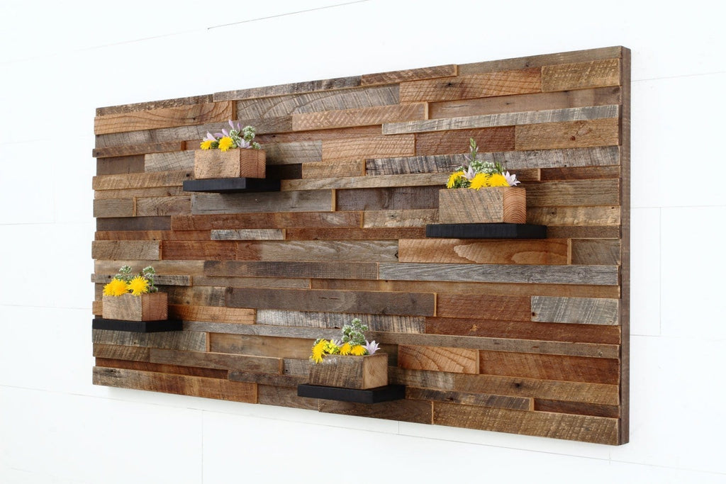reclaimed wood floating shelf artwork