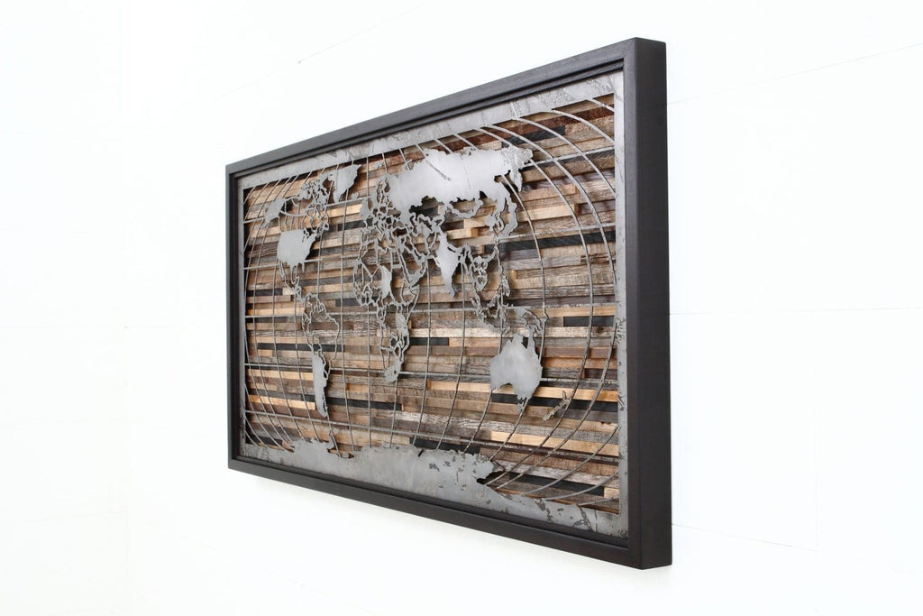 wood & metal world map artwork