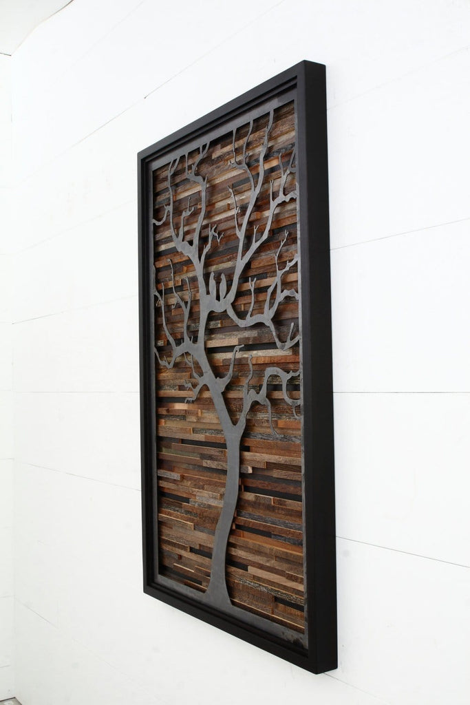 wood & metal artwork of a tree