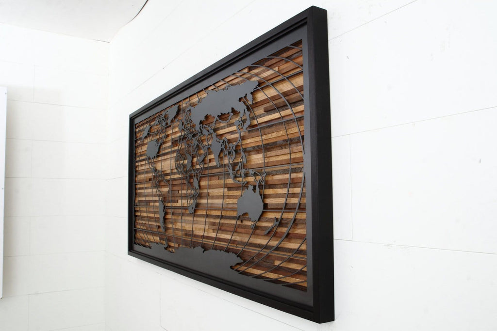 wood & metal world map artwork