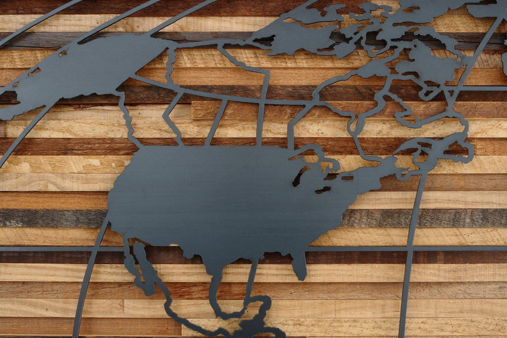 wood & metal world map artwork