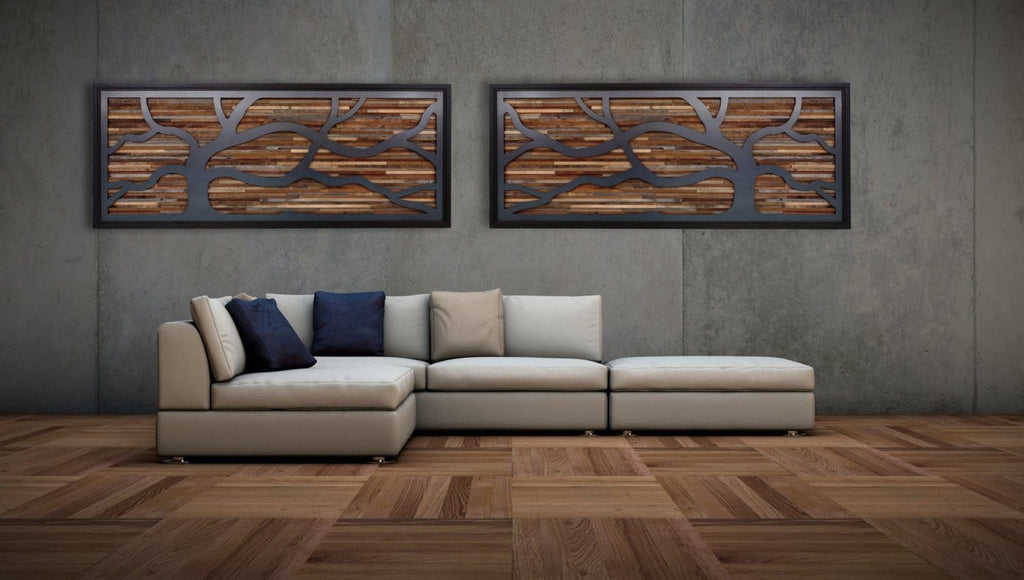 wind swept tree art, metal & wood wall art