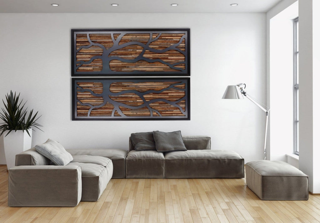 wind swept tree art, metal & wood wall art 