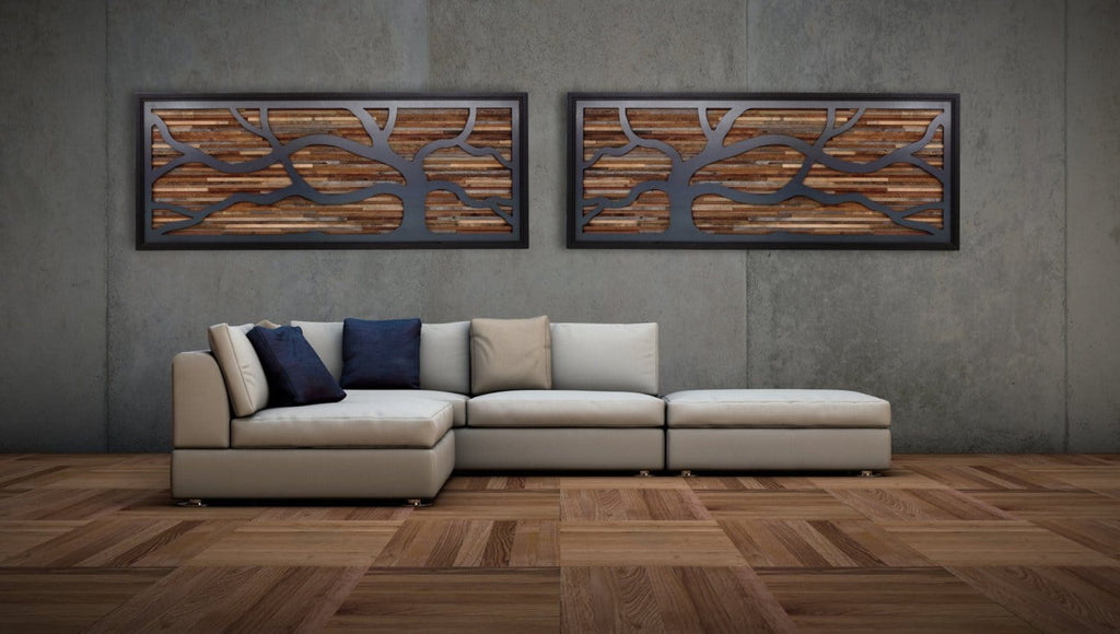 wind swept tree art, metal & wood wall art