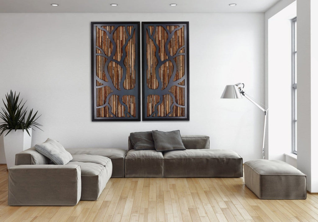 wind swept tree art, metal & wood wall art