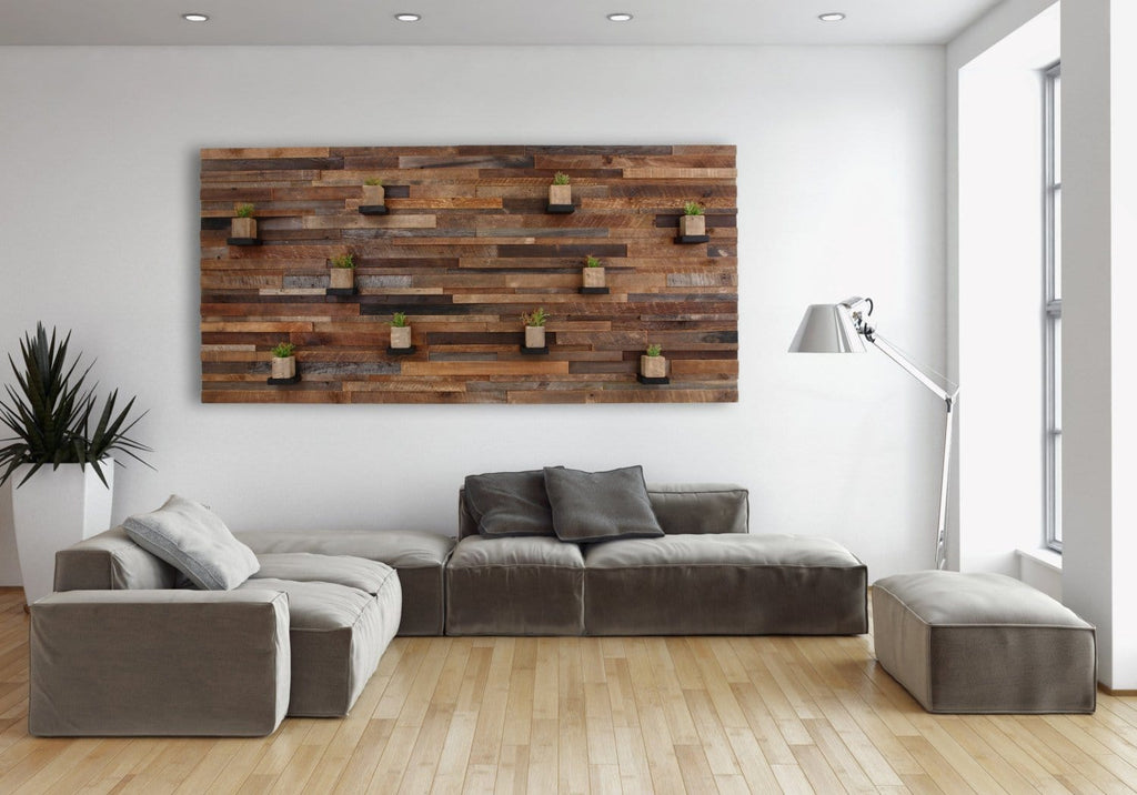 reclaimed wood floating shelf artwork