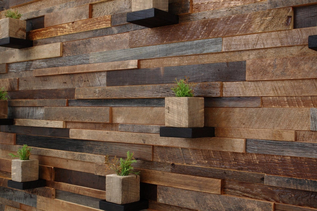 reclaimed wood floating shelf artwork