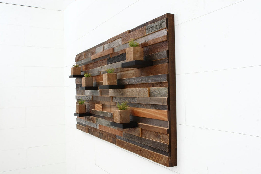 reclaimed wood floating shelf artwork