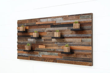reclaimed wood floating shelf artwork