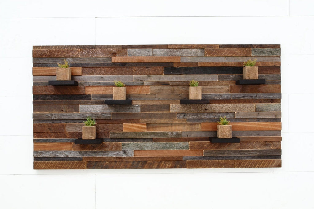 reclaimed wood floating shelf artwork