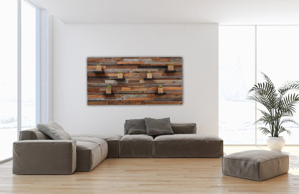 reclaimed wood floating shelf artwork