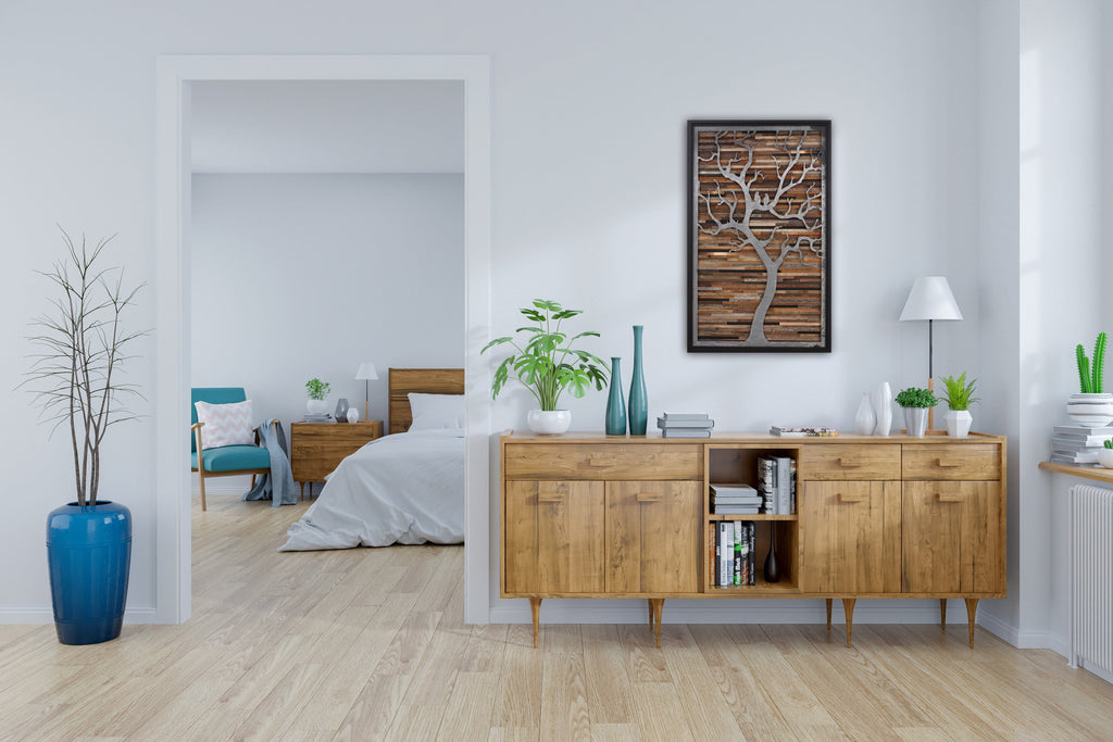 Metal and wood tree art 