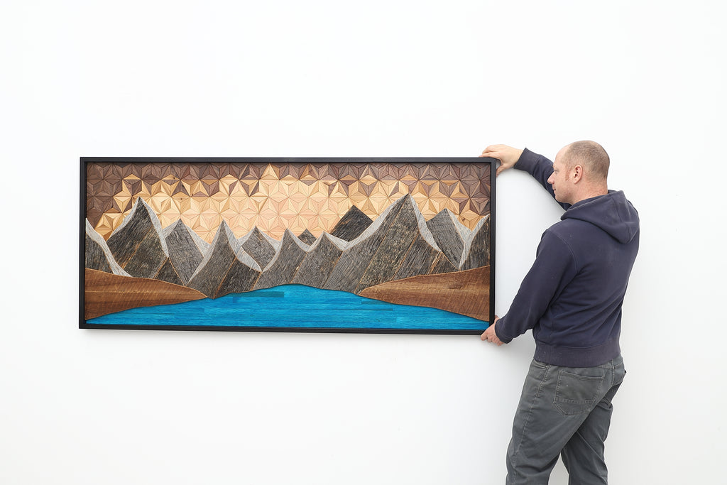 Glacial Mountain Lake, reclaimed wood wall art