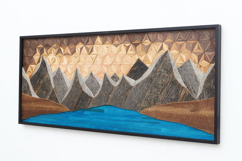 Glacial Mountain Lake, reclaimed wood wall art