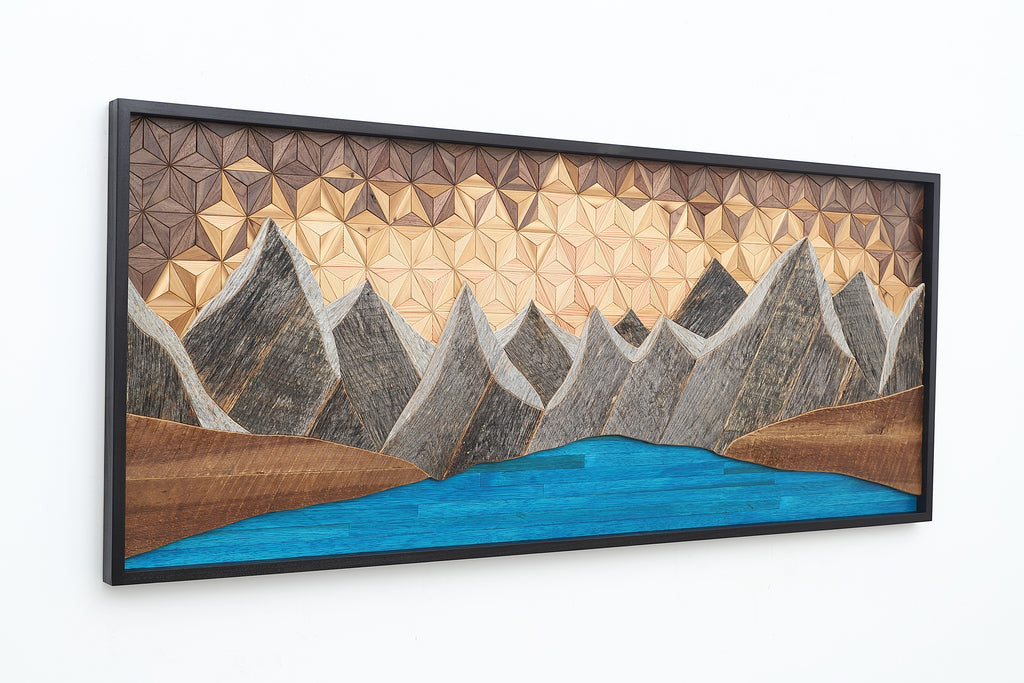 Glacial Mountain Lake, reclaimed wood wall art