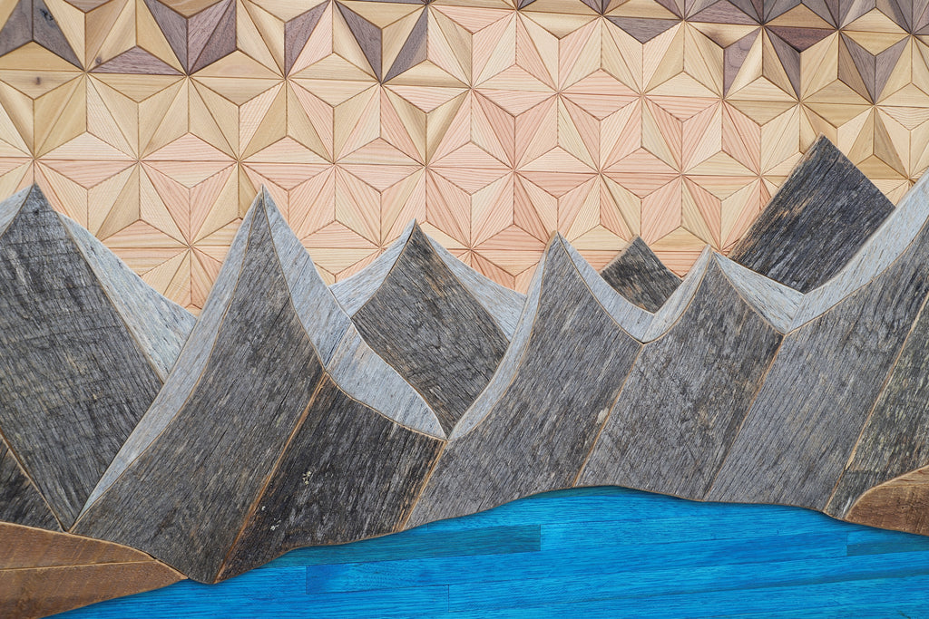 Glacial Mountain Lake, reclaimed wood wall art