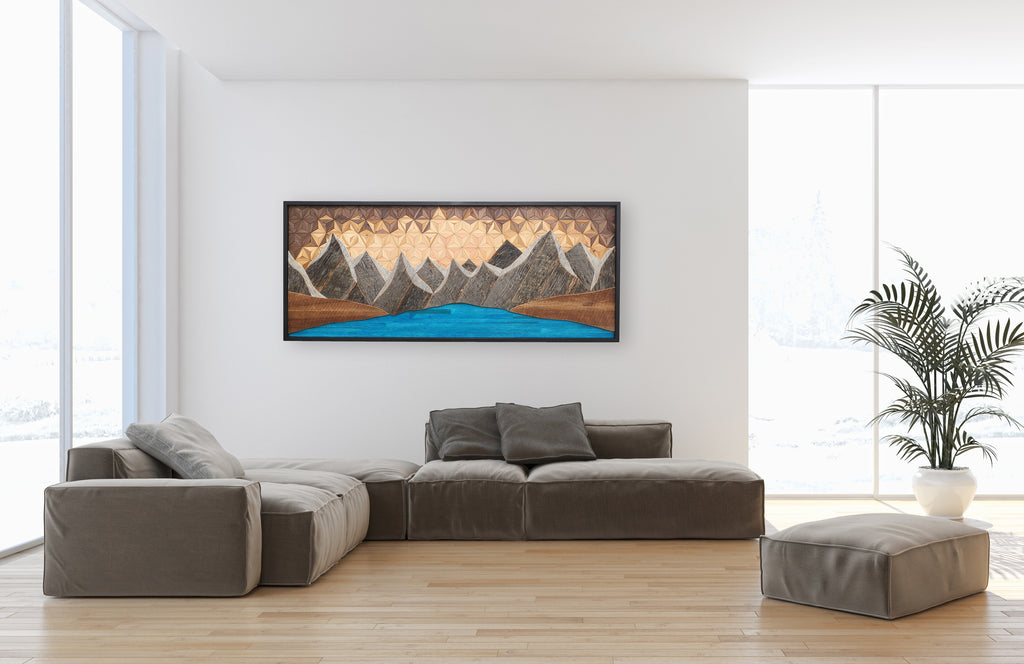Glacial Mountain Lake, reclaimed wood wall art