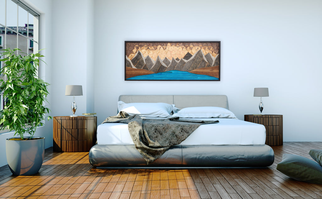 Glacial Mountain Lake, reclaimed wood wall art