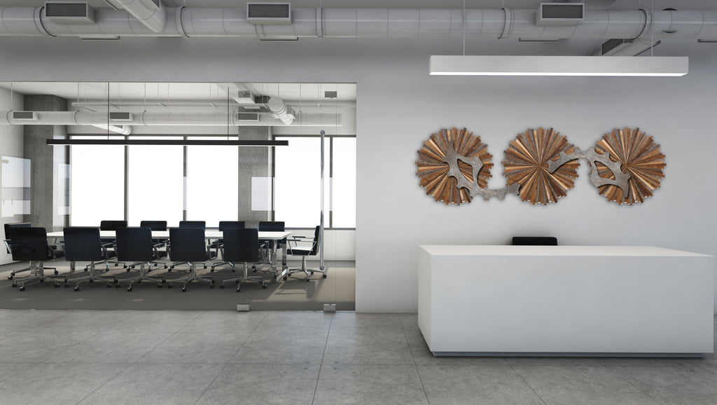 metal and wood wall installation artwork  