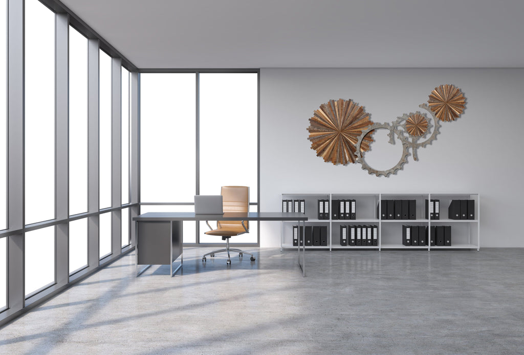 metal and wood wall installation artwork  