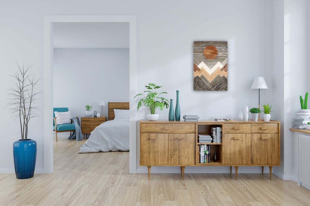 reclaimed wood mountainscape wall art 