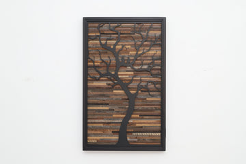 metal and wood tree art 