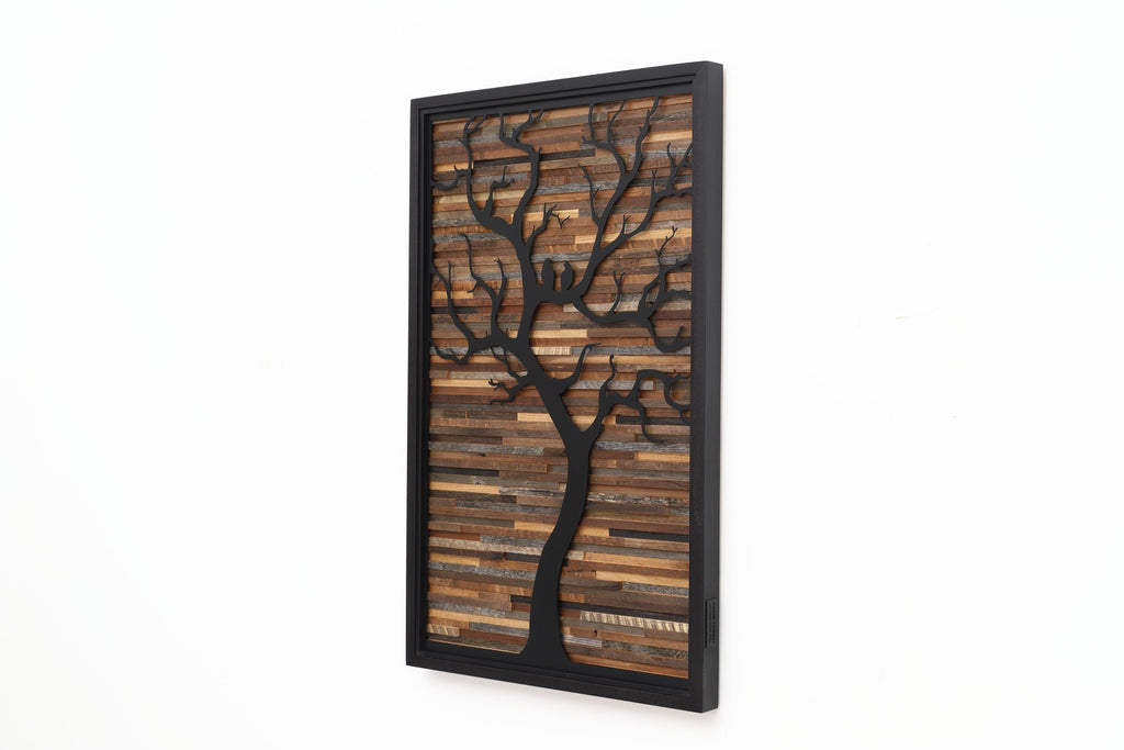 metal and wood tree art 