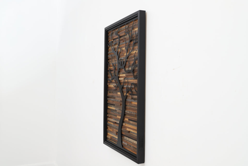 metal and wood tree art 
