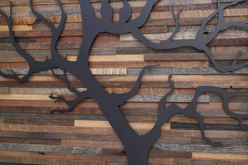 metal and wood tree art 